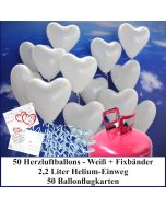 Luftballons zur Hochzeit steigen lassen, weiße Herzluftballons Helium-Einweg Set mit Ballonflugkarten