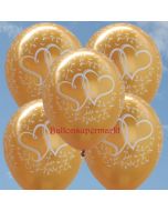 Luftballons zur Hochzeit, Verliebte Herzen, Gold-Metallic, 10 Stück Latexballons, 30 cm