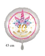 Magische Geburtstagswünsche, 10. Geburtstag, Luftballon aus Folie, Satin de Luxe, weiß, Unicorn Flowers