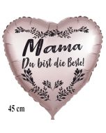 Mama du bist die Beste! Herzluftballon in  Satinsilber, 45 cm, ohne Helium
