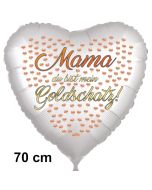 Mama du bist ein Goldschatz! Herzluftballon, satinweiß, 70 cm, inklusive Helium