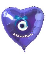 Türkisches Auge, Masallah Luftballon aus Folie mit Helium-Ballongas, Herzballon in Blau, zur Geburt eines Jungen