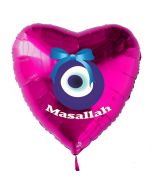 Türkisches Auge, Masallah Luftballon aus Folie mit Helium-Ballongas, Herzballon in Pink, zur Geburt eines Mädchens
