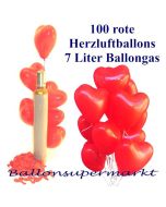 Luftballons zur Hochzeit steigen lassen, 100 rote Herzluftballons mit 7 Liter Ballongas Helium
