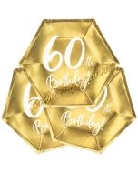 60th Birthday Gold Partyteller zum 60. Geburtstag, 6 Stück