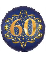 Satin Navy Blue Zahl 60 Luftballon aus Folie zum 60. Geburtstag, 45 cm, Satin Luxe, heliumgefüllt