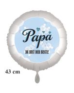 Papa DU BIST DER BESTE! Runder Luftballon in 43 cm, satinweiß, ohne Helium