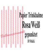 Rosa-Weiß gepunktete Papier-Trinkhalme, 10 Stück