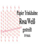 Rosa-Weiß gestreifte Papier-Trinkhalme, 10 Stück