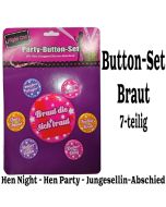 Party-Button-Set Braut zu Hen Night, Hen Party und Junggesellinnenabschied