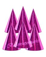 Pinkfarbene Partyhütchen, holografisch, 6 Stück