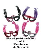 Party-Masken mit Federn und Glitzer, Verkleidung zu Hen Night, Hen Party und Junggesellinnenabschied