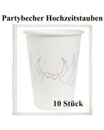 Partybecher zur Hochzeitsparty, 10 weiße Becher mit Hochzeitstauben und Herzen