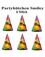 Smiley Partyhütchen, 6 Stück im Sortiment