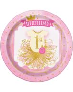8 Partyteller 1st Birthday Pink & Gold zum 1. Kindergeburtstag, Maedchen