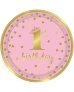 Gold 1st Birthday Rosa, 8 Partyteller zum 1. Geburtstag