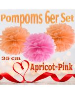Pompoms in Apricot und Pink, 35 cm, 6er Set