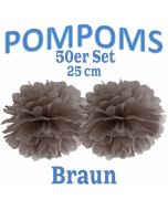 Pompoms Braun, 25 cm, 50 Stück
