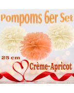 Pompoms in Crème und Apricot, 25 cm, 6er Set