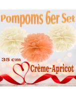 Pompoms in Crème und Apricot, 35 cm, 6er Set