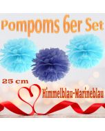 Pompoms in Himmelblau und Marineblau, 25 cm, 6er Set