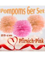 Pompoms in Pfirsich und Pink, 25 cm, 6er Set