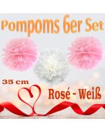 Pompoms in Rosé und Weiß, 35 cm, 6er Set