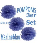Pompoms Marineblau, 25 cm, 3 Stück