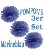 Pompoms Marineblau, 3 Stück