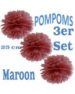 Pompoms Maroon, 25 cm, 3 Stück