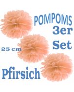 Pompoms Pfirsich, 25 cm, 3 Stück