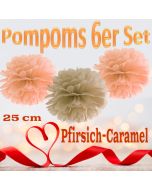 Pompoms in Pfirsich und Caramel, 25 cm, 6er Set