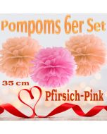Pompoms in Pfirsich und Pink, 35 cm, 6er Set