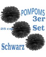Pompoms Schwarz, 25 cm, 3 Stück
