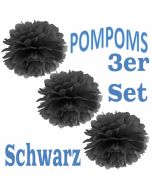 Pompoms Schwarz, 3 Stück