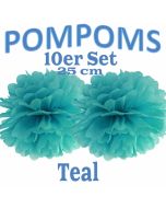 Pompoms Teal, 25 cm, 10 Stück
