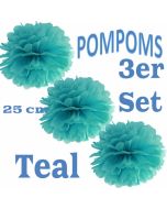 Pompoms Teal, 25 cm, 3 Stück