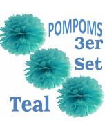 Pompoms Teal, 3 Stück