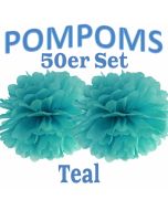 Pompoms Teal, 50 Stück
