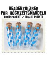 Reagenzgläser für Hochzeitsmandeln, 10 cm, Transparent mit Korken, blau gepunktet