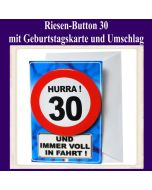 Riesen-Button Geburtstag 30 mit Geburtstagskarte und Umschlag