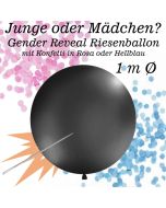 Gender Reveal Konfetti-Luftballon 100 cm, schwarz mit Konfetti gefüllt, 1 Stück