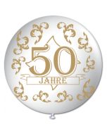 Riesen-Luftballon 50 Jahre, weiss, 75 cm, Riesenballon mit Geburtstagszahl, Zahl 50 auf dem riesigen Ballon, Goldene Hochzeit