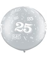 Riesen-Luftballon Zahl 25, silber metallic, 90 cm, Riesenballon mit Jubiläumszahl, Zahl 25 auf dem riesigen Ballon