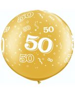 Riesen-Luftballon Zahl 50, gold, 90 cm, Riesenballon mit Geburtstagszahl, Zahl 50 auf dem riesigen Ballon, Goldene Hochzeit