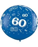 Riesen-Luftballon Zahl 60, blau, 90 cm, Riesenballon mit Geburtstagszahl, Zahl 60 auf dem riesigen Ballon