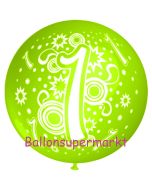 Riesen-Luftballon Zahl 1, apfelgrün, 75 cm, Riesenballon zum 1. Geburtstag, Zahl 1 auf dem riesigen Ballon