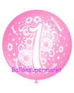 Riesen-Luftballon Zahl 1, rosa, 75 cm, Riesenballon zum 1. Geburtstag, Zahl 1 auf dem riesigen Ballon