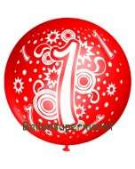 Riesen-Luftballon Zahl 1, rot, 75 cm, Riesenballon zum 1. Geburtstag, Zahl 1 auf dem riesigen Ballon