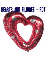Riesiges Herz, Luftballon aus Folie, Hearts and Filigree, Rot